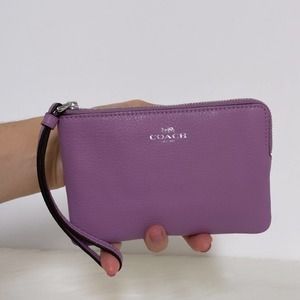 NWT💃Coach Corner Zip Wristlet/Refined Pebble Leather/ Violet